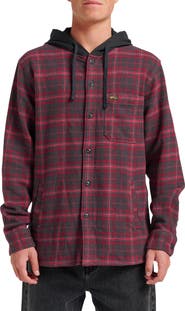 Quiksilver Sandbar Hooded Plaid Cotton Flannel Button-Up Shirt