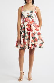 Julia Jordan Floral Basque Waist Fit & Flare Minidress