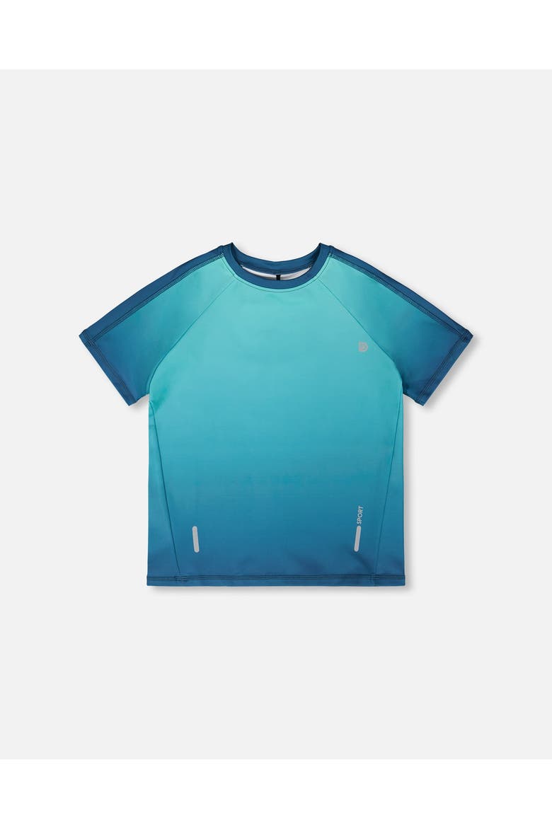 Short Sleeve Athletic Top Gradient in Recycled Polyester, Main, color, Teal Gradient