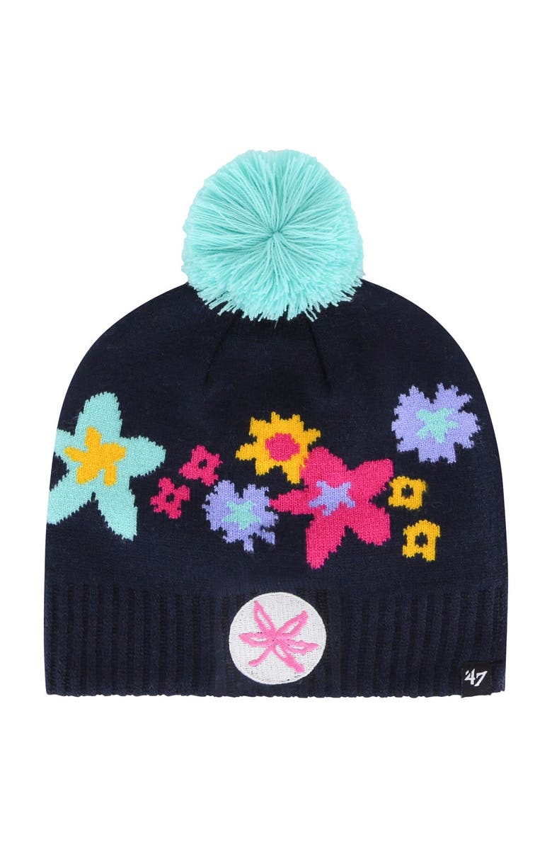 '47 Girls Youth '47 Navy Ohio State Buckeyes Buttercup Knit Beanie with Pom, Main, color, Navy