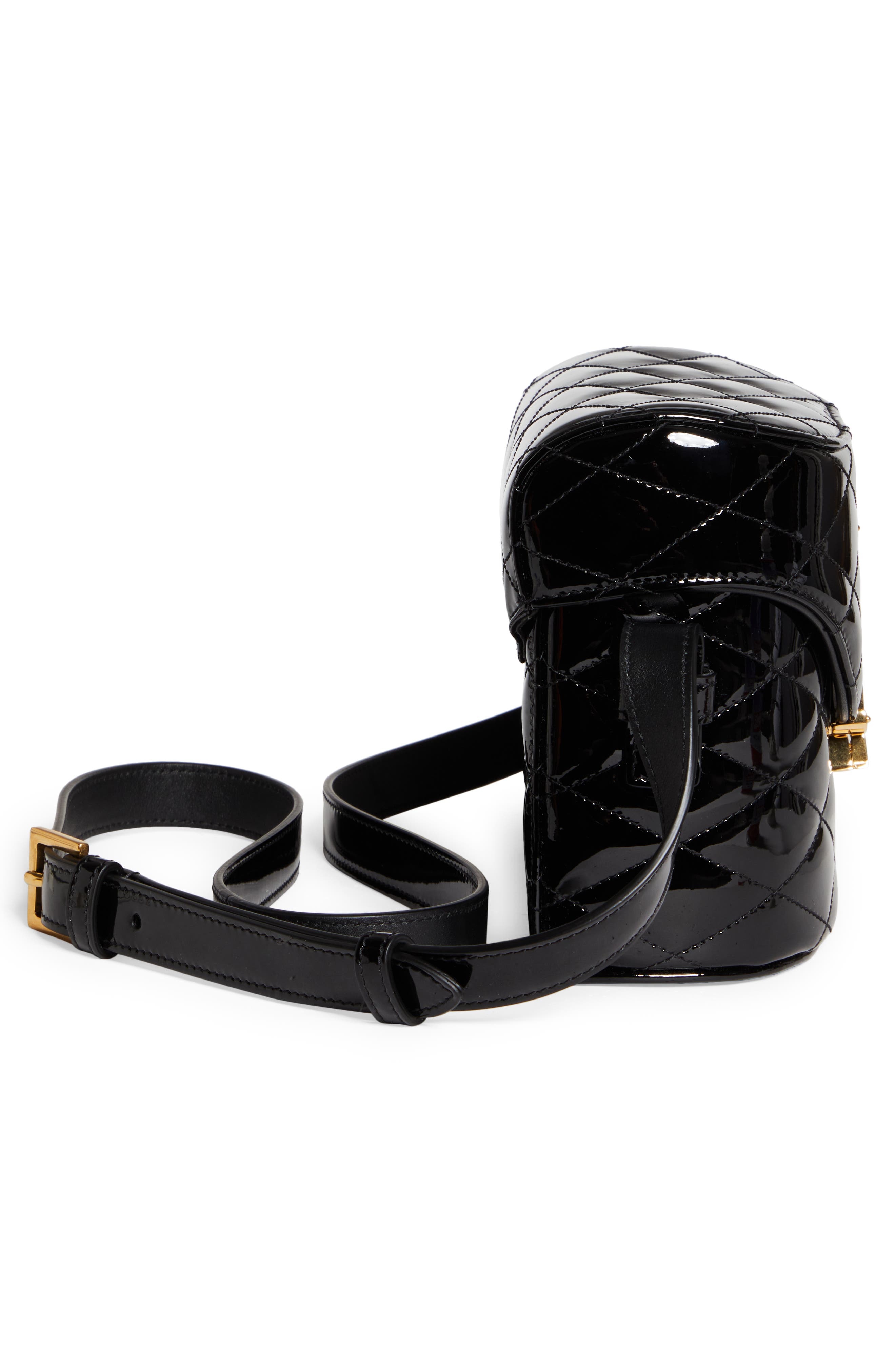 Saint Laurent Logo Quilted Patent Leather Camera Crossbody Bag, Alternate, color, 