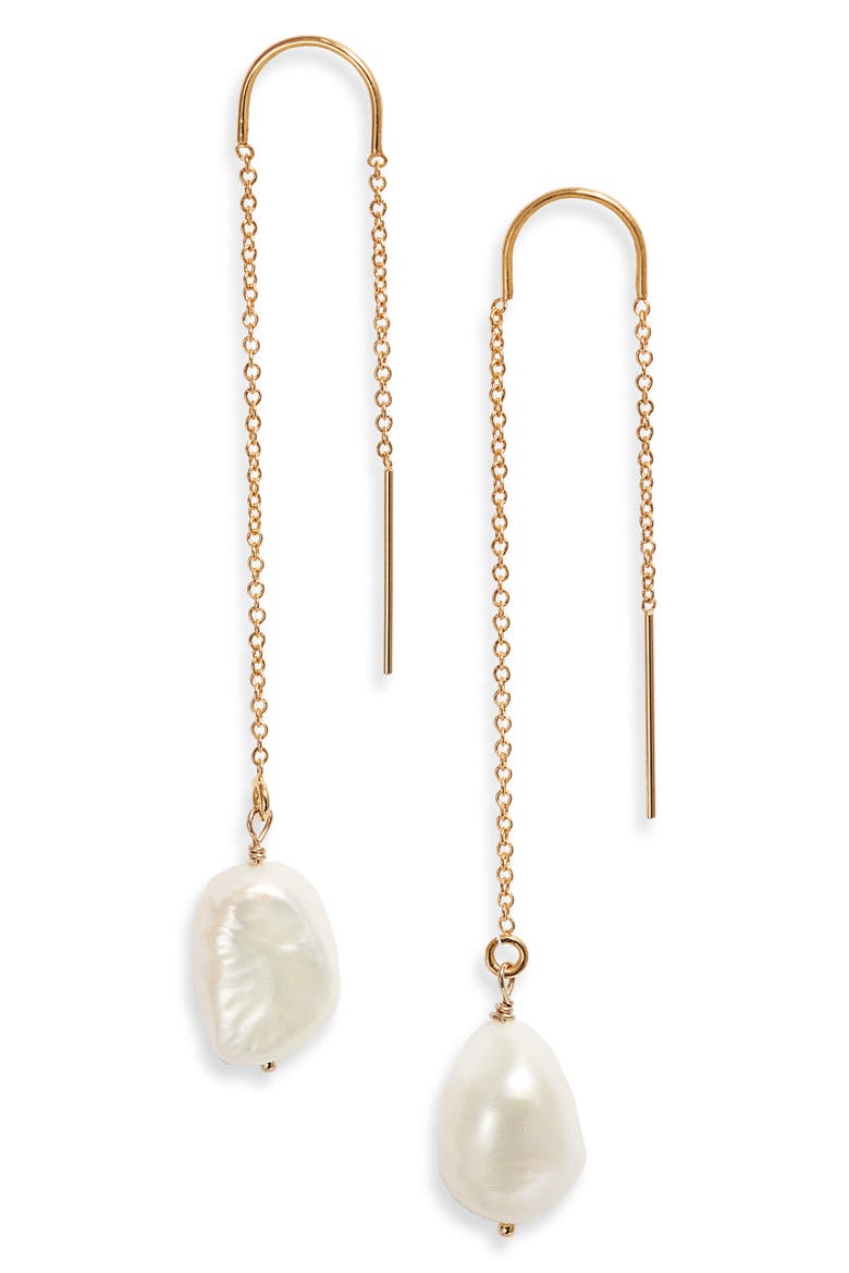 Sabina Keshi Pearl Threader Earrings, Main, color, GOLD