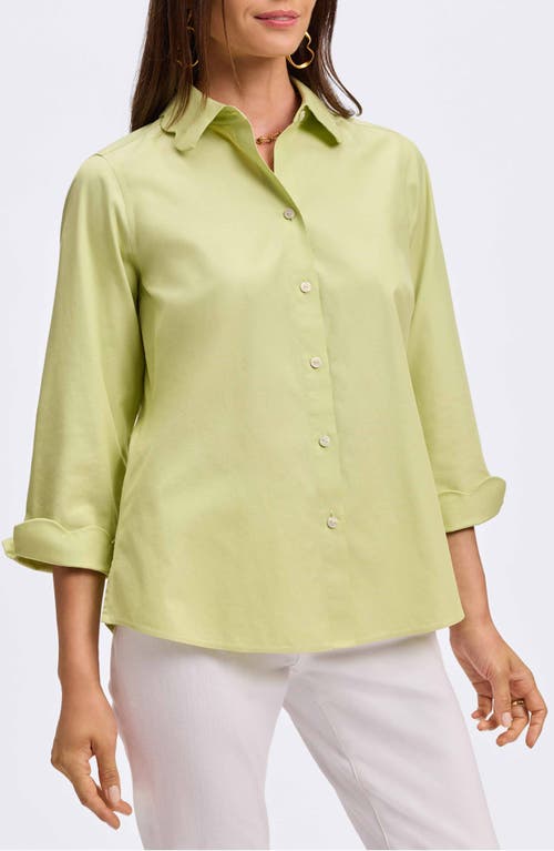 Foxcroft Gwen Three-quarter Sleeve Cotton Button-up Shirt In Pistachio