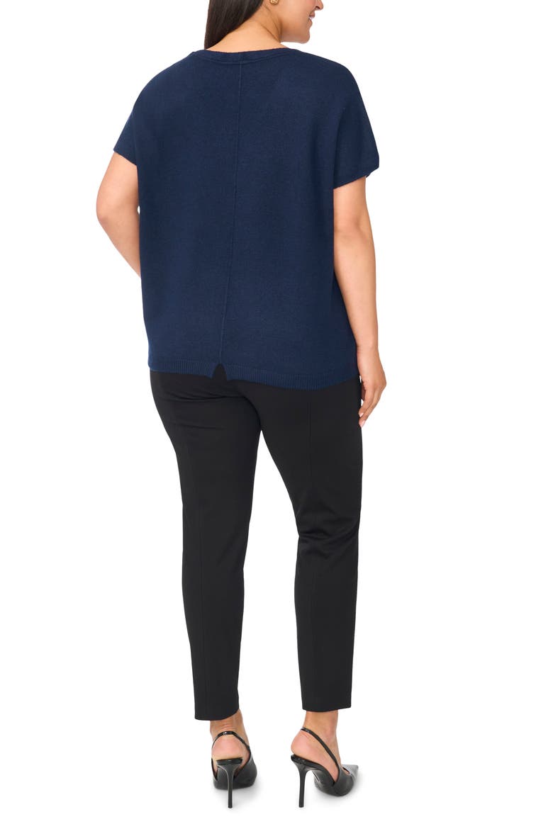 V-Neck Short Sleeve Sweater, Alternate, color, CLASSIC NAVY