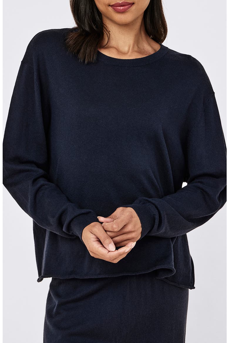 Cotton & Cashmere Crewneck Sweater, Alternate, color, DEEP NAVY