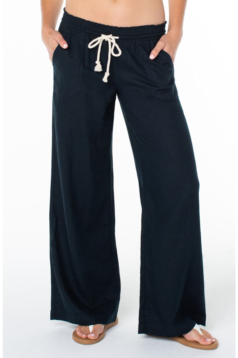 Oceanside Wide Leg Linen Blend Drawstring Pants, Main, color, ANTHRACITE