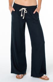 Roxy Oceanside Wide Leg Linen Blend Drawstring Pants
