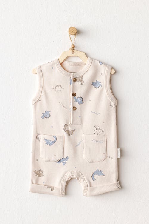 Andy Wawa Dino Pattern Romper In Beige
