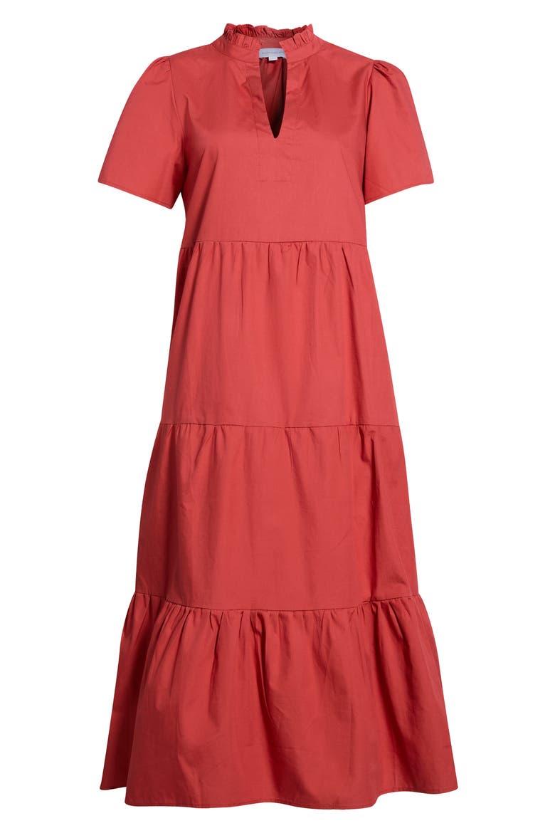 Amayah Puff Shoulder Tiered Cotton Dress, Alternate, color, BRICK