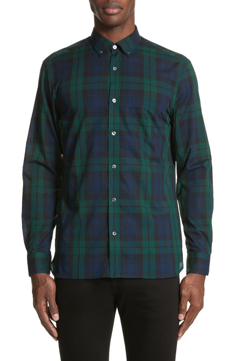 Burberry Salwick Tartan Plaid Sport Shirt, Main, color, Navy