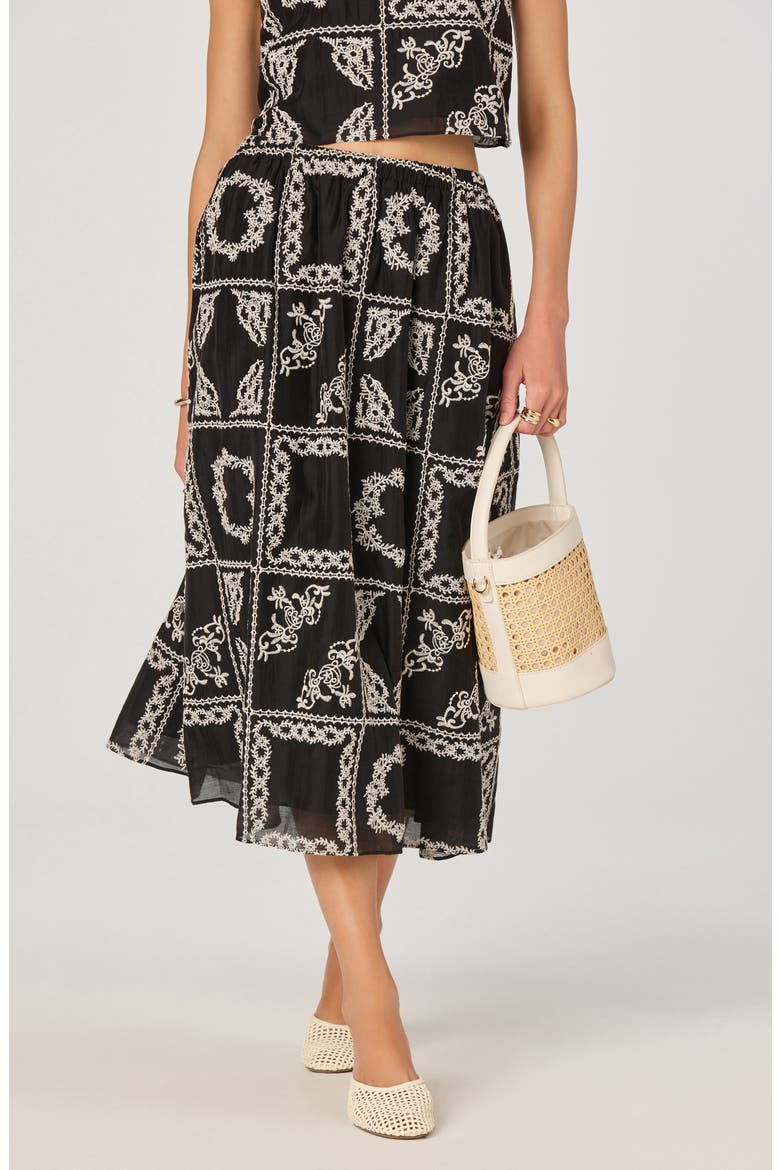 Mosaic Embroidery Midi Skirt, Main, color, BLACK EMBROIDERY