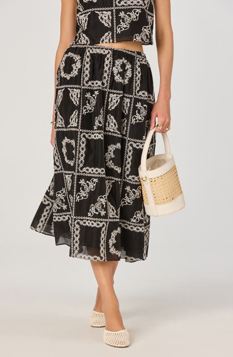 Mosaic Embroidery Midi Skirt
