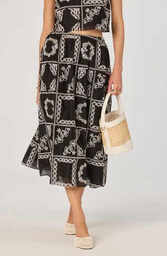 ASTR the Label Mosaic Embroidery Midi Skirt