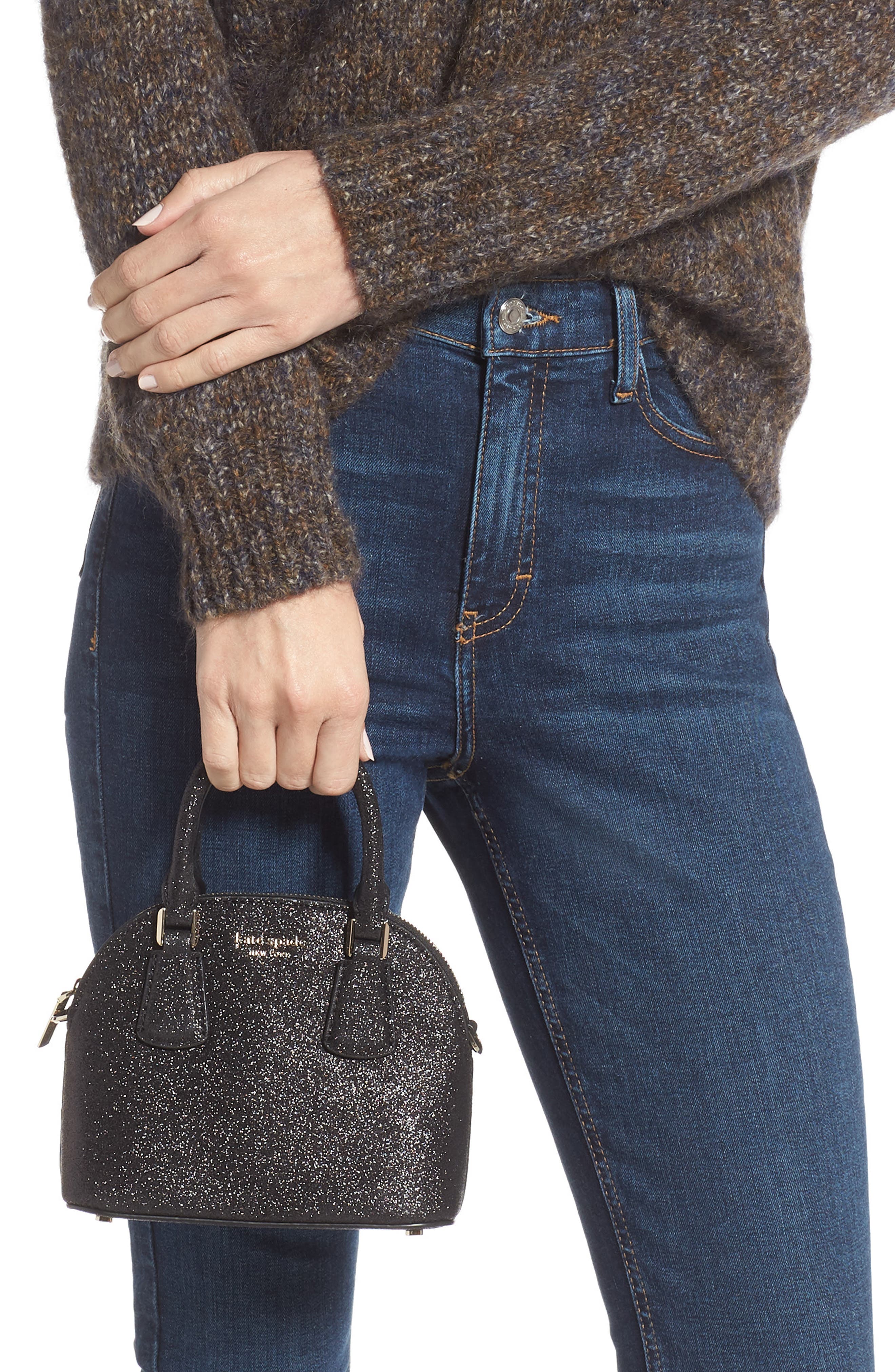 Kate Spade New York mini sylvia glitter dome satchel, Alternate, color, 