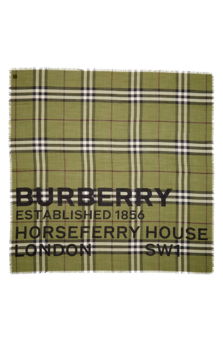 Burberry Horseferry Giant Check Fringe Trim Wool & Silk Scarf, Alternate, color, 