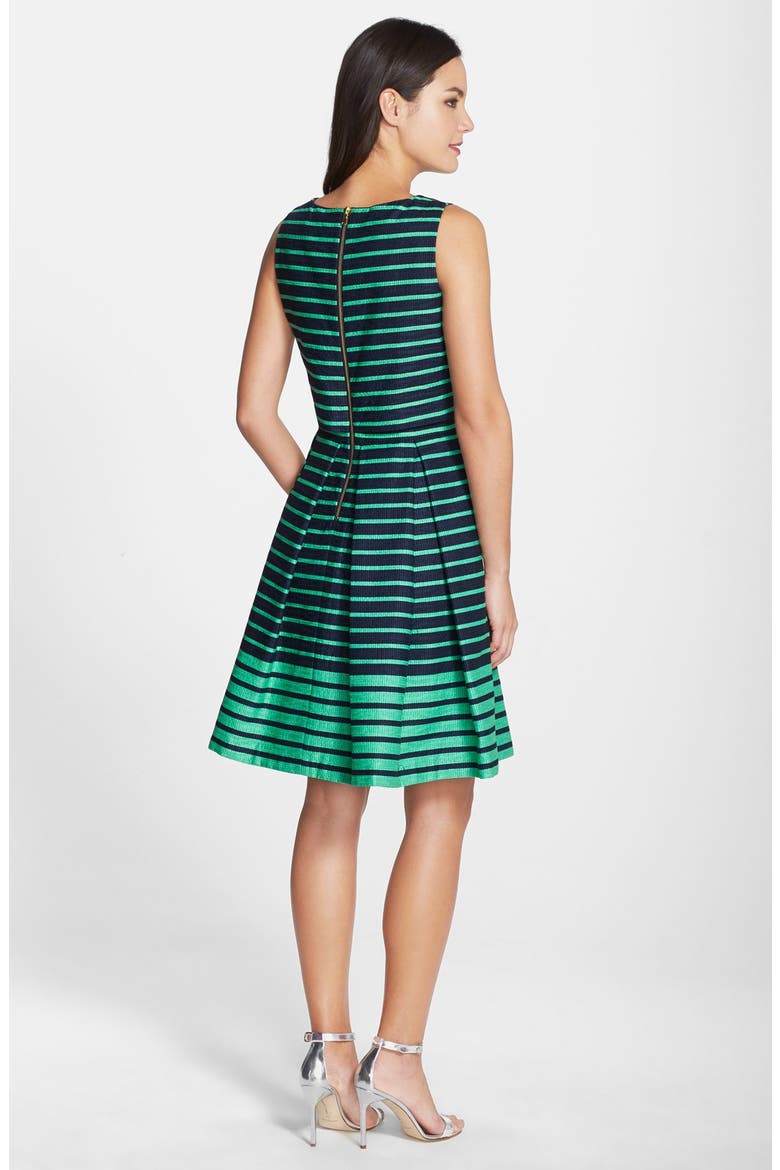 Stripe Jacquard Popover Fit & Flare Dress, Alternate, color, NAVY/ GREEN