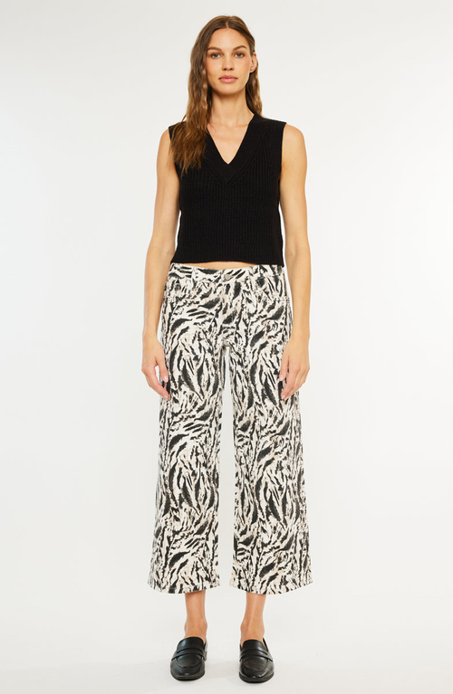 Kancan Alonso Mid Rise Crop Wide Leg Jeans In Multi
