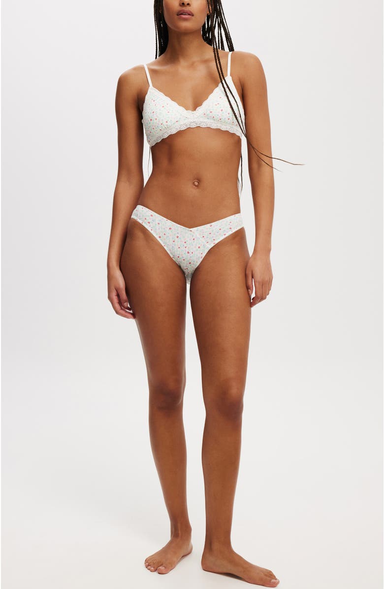 COTTON ON BODY Women's Cotton Lace Triangle Padded Bralette, Alternate, color, 