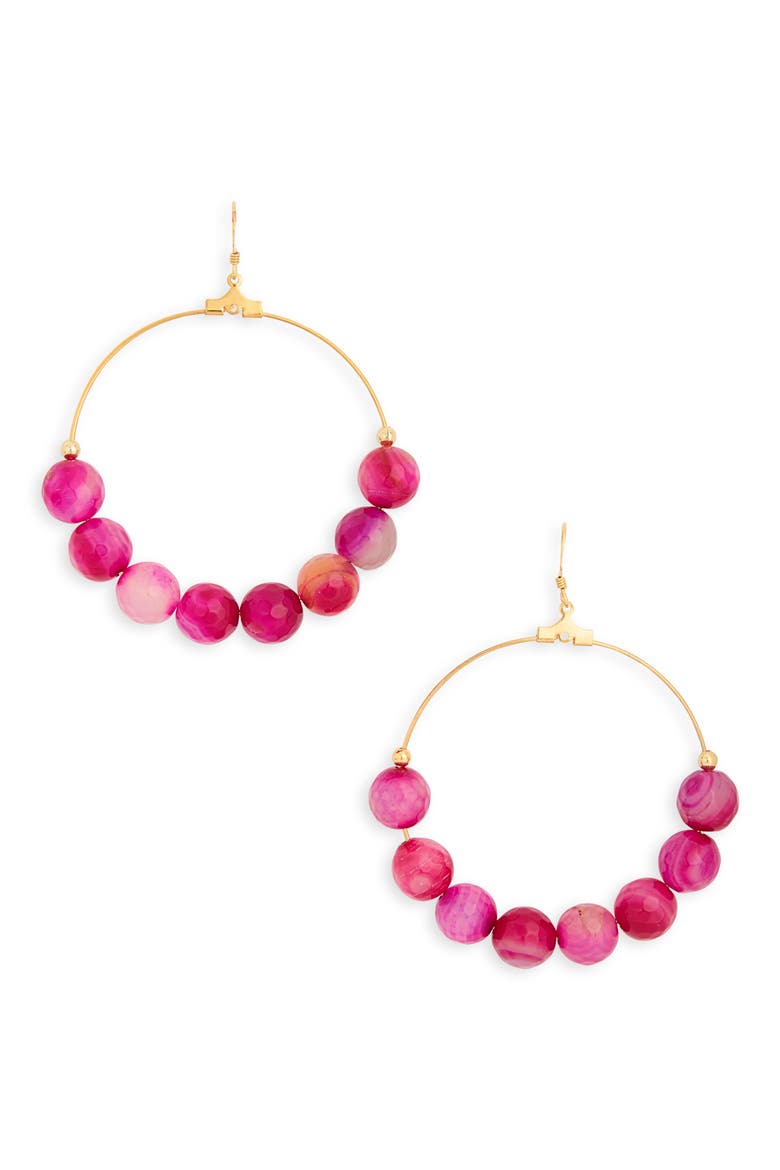 Agate Beaded Circle Drop Earrings, Main, color, POLISHED GOLD/ CHERRY