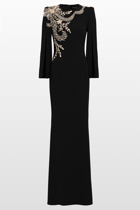 Precious Floral-embellished Slit-sleeve Maxi Dress