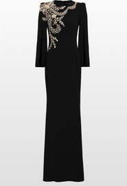 Jenny Packham Precious Floral-Embellished Slit-sleeve Maxi Dress