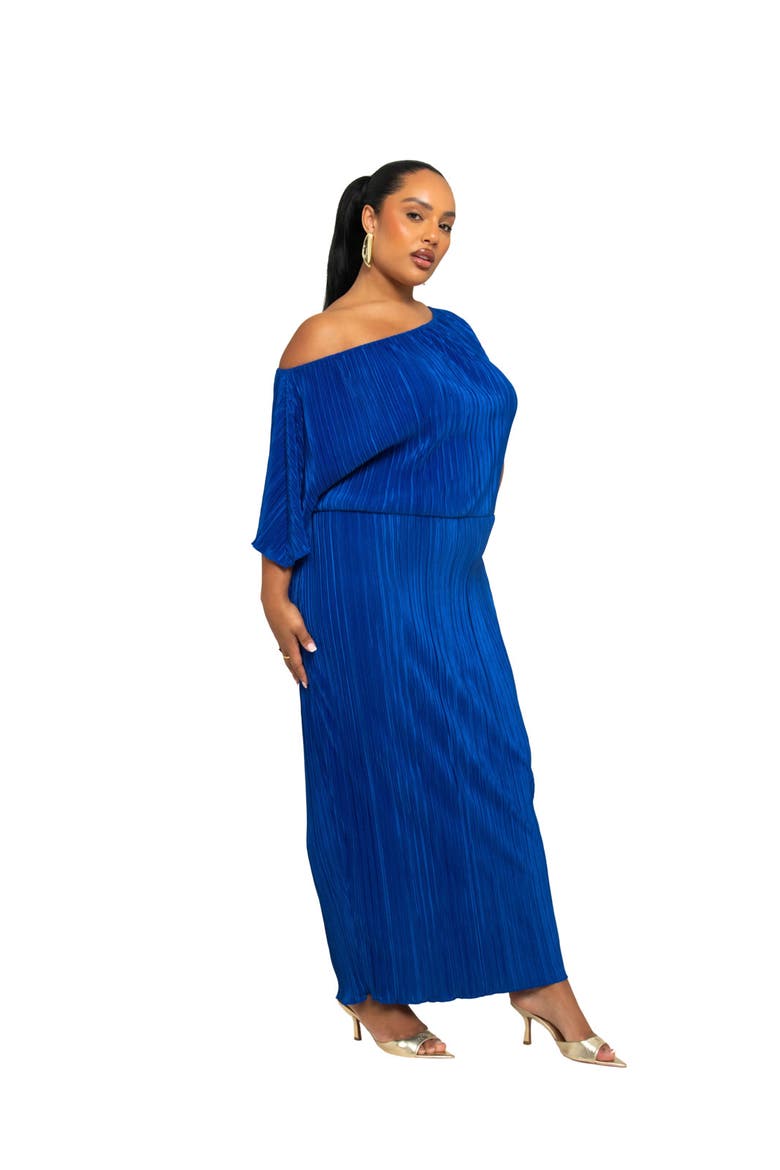 Off-The-Shoulder Plisse Midaxi Dress, Alternate, color, Cobalt Blue