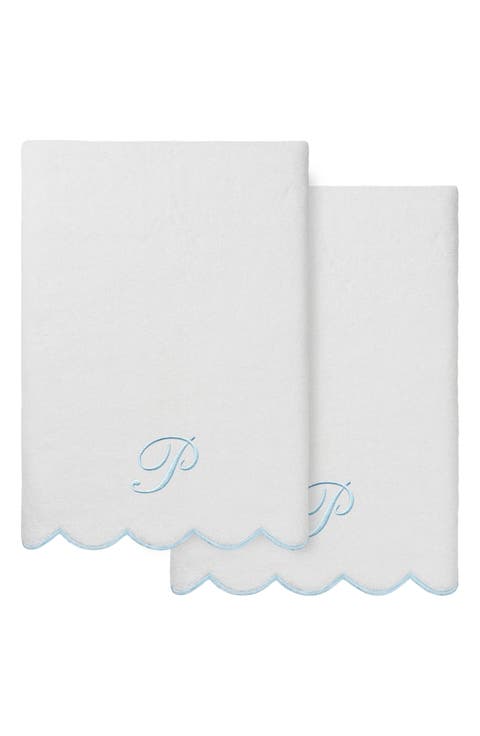 Adornia Scallop Initial 2-Piece Bath Towel Set