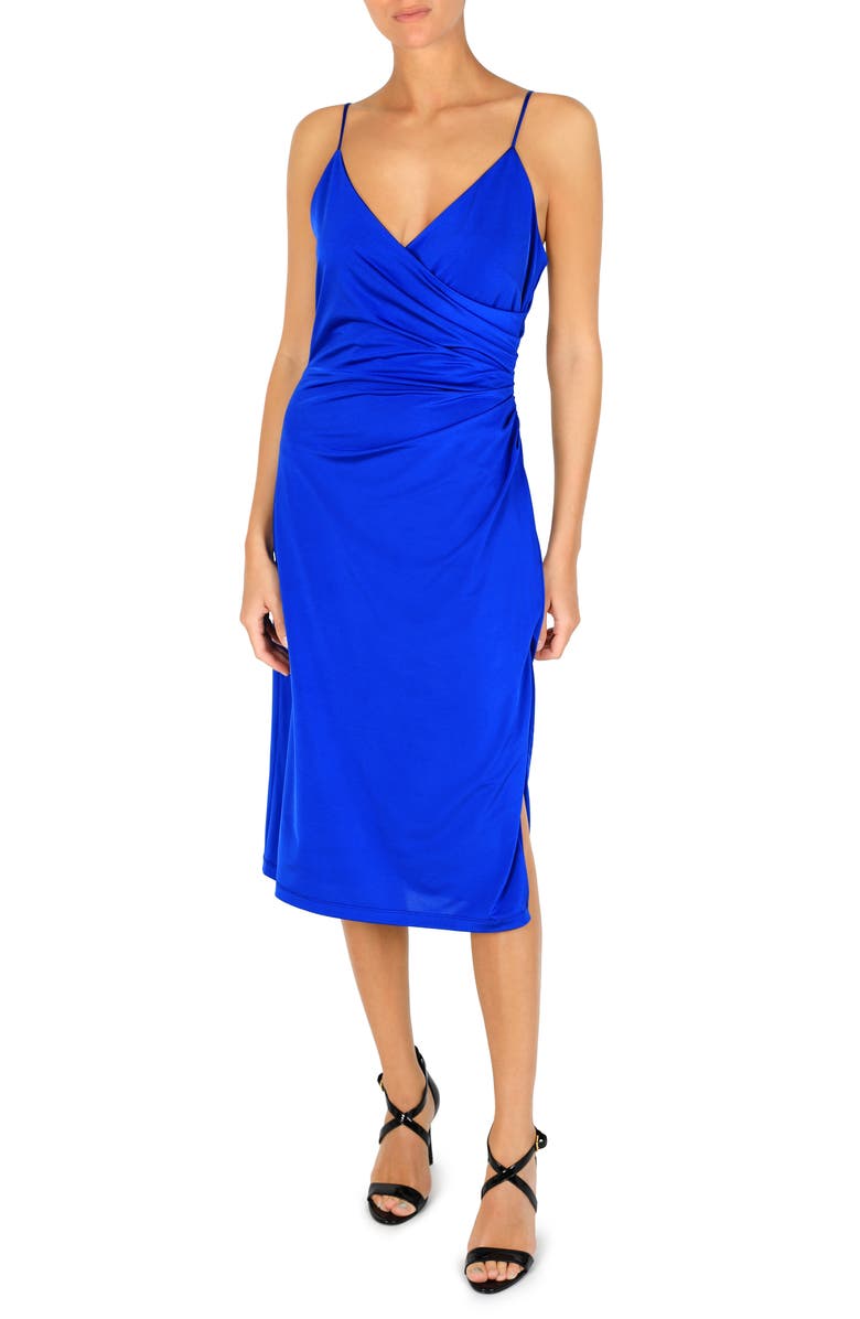 Julia Jordan Ruched Satin Jersey Midi Dress, Main, color, 
