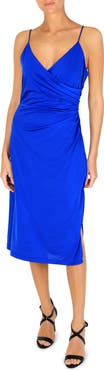 Julia Jordan Ruched Satin Jersey Midi Dress