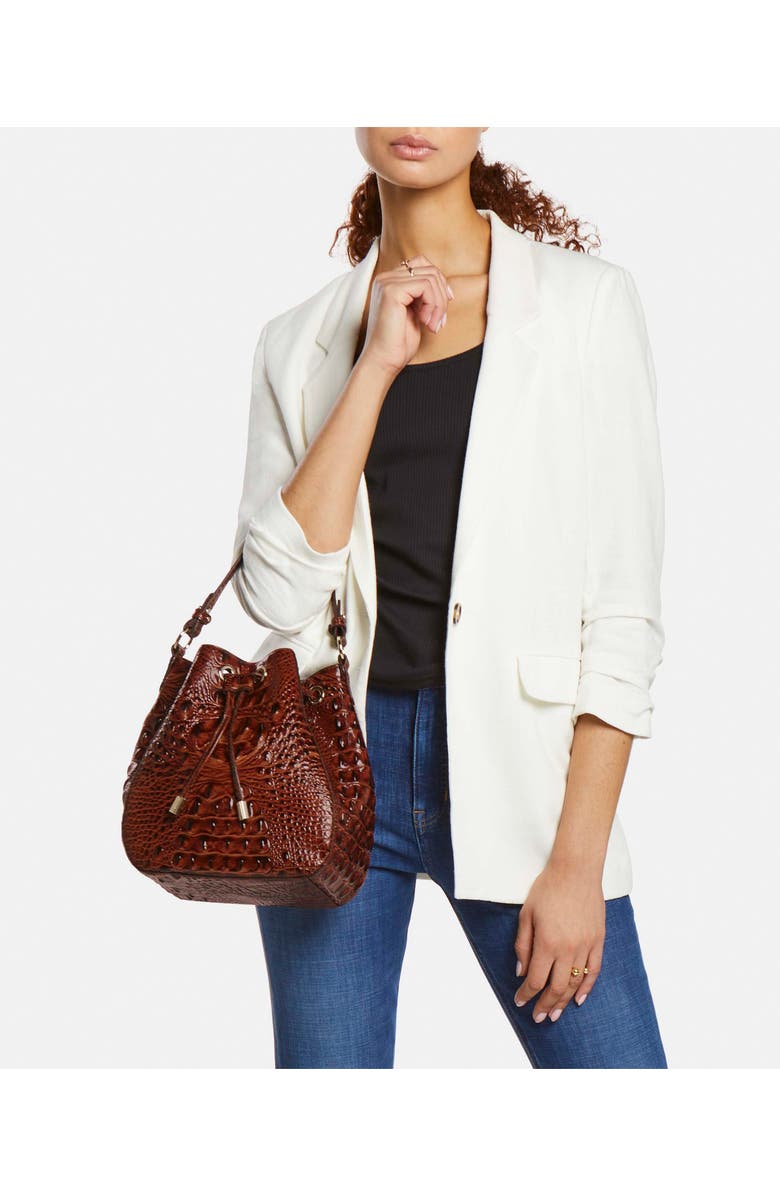 Brahmin Melinda Colorblocked Croc Embossed Leather Bucket Bag, Alternate, color,