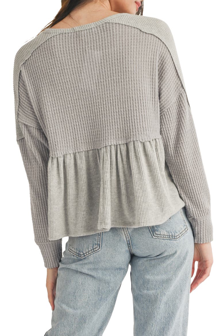 Mixed Knit Peplum Top, Alternate, color, HEATHER GREY