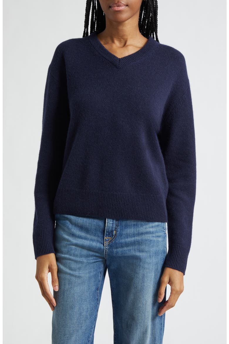 SRC Monogram Cashmere & Wool V-Neck Sweater, Main, color, DARK NAVY