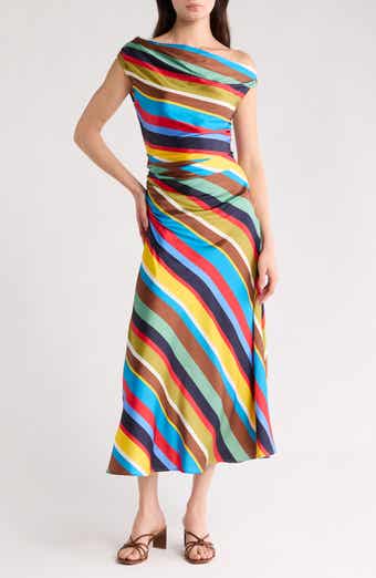 STAUD Phare One-Shoulder Stretch Silk Midi Dress