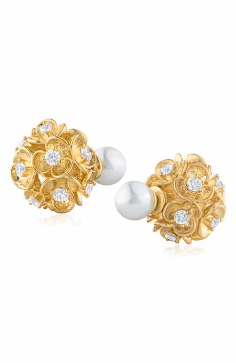 Floral Cubic Zirconia Front-Back Earrings