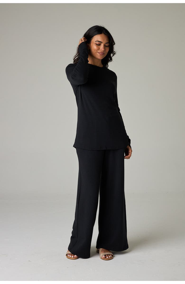 eavolu Garda Eco-Luxe Rib Crew-Neck Long Sleeve Top - Ultra Luxe Flow, Alternate, color, Coal Black