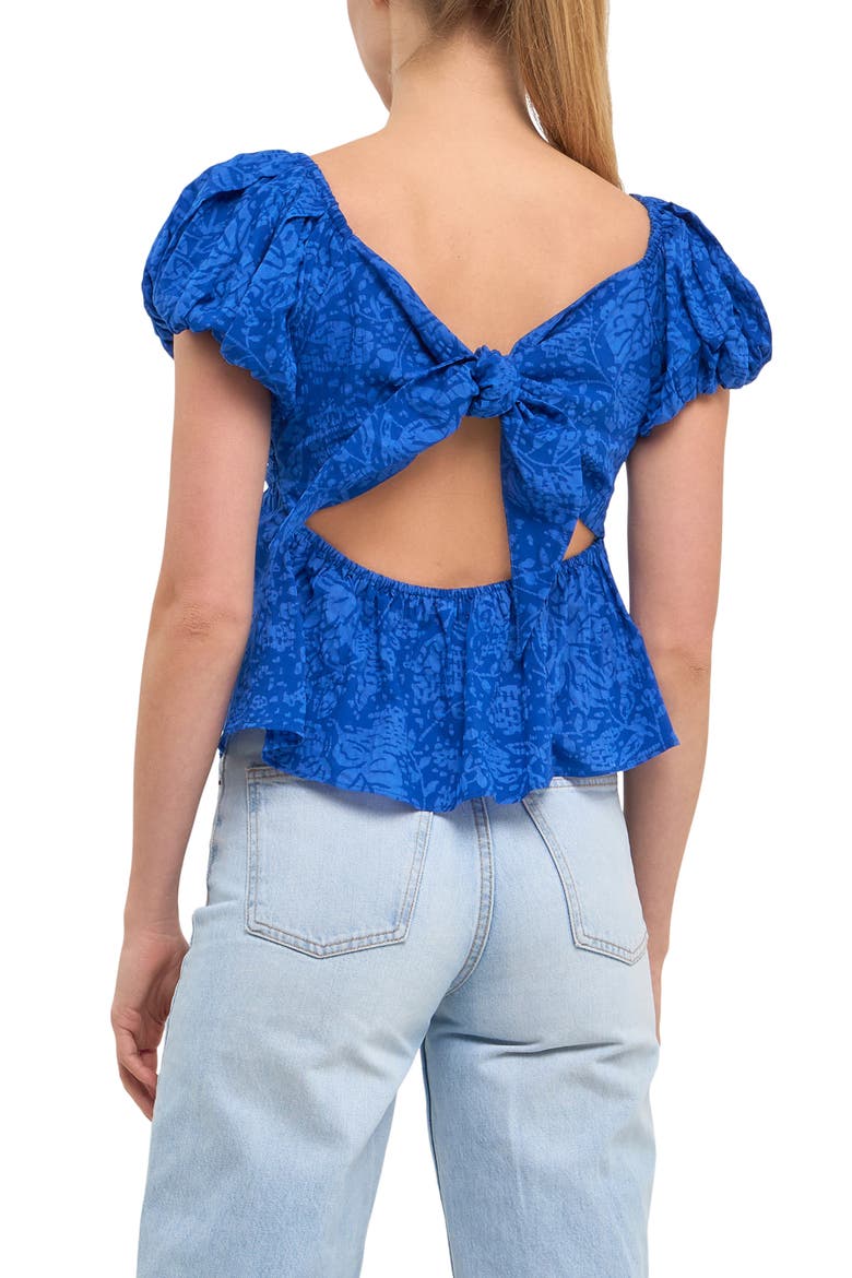 Floral Cutout Bow Tie Top, Alternate, color, BLUE