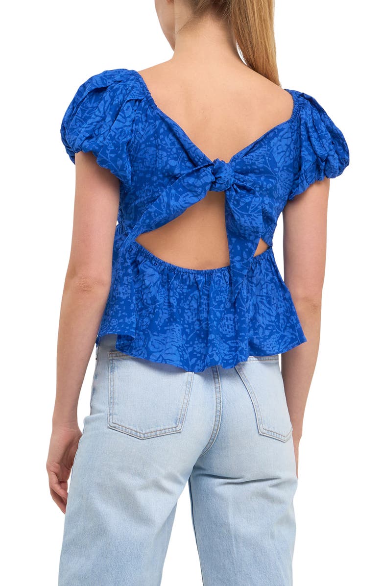 Endless Rose Floral Cutout Bow Tie Top, Alternate, color, Blue