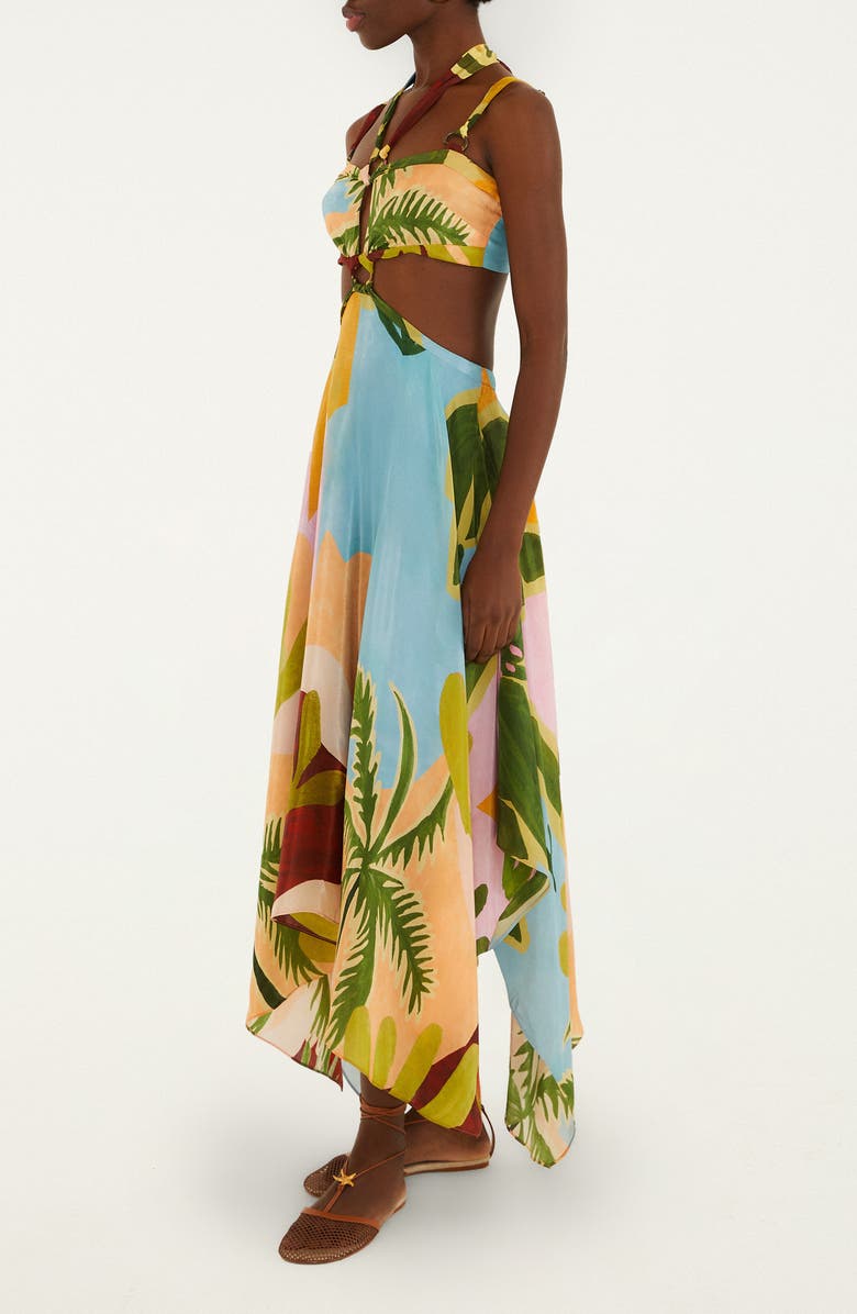 FARM Rio Tropical Painting Cutout Detail Maxi Dress, Alternate, color, Blue Multicolor