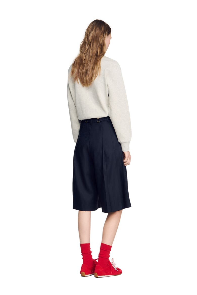 Long pleated wool shorts, Alternate, color, Navy blue