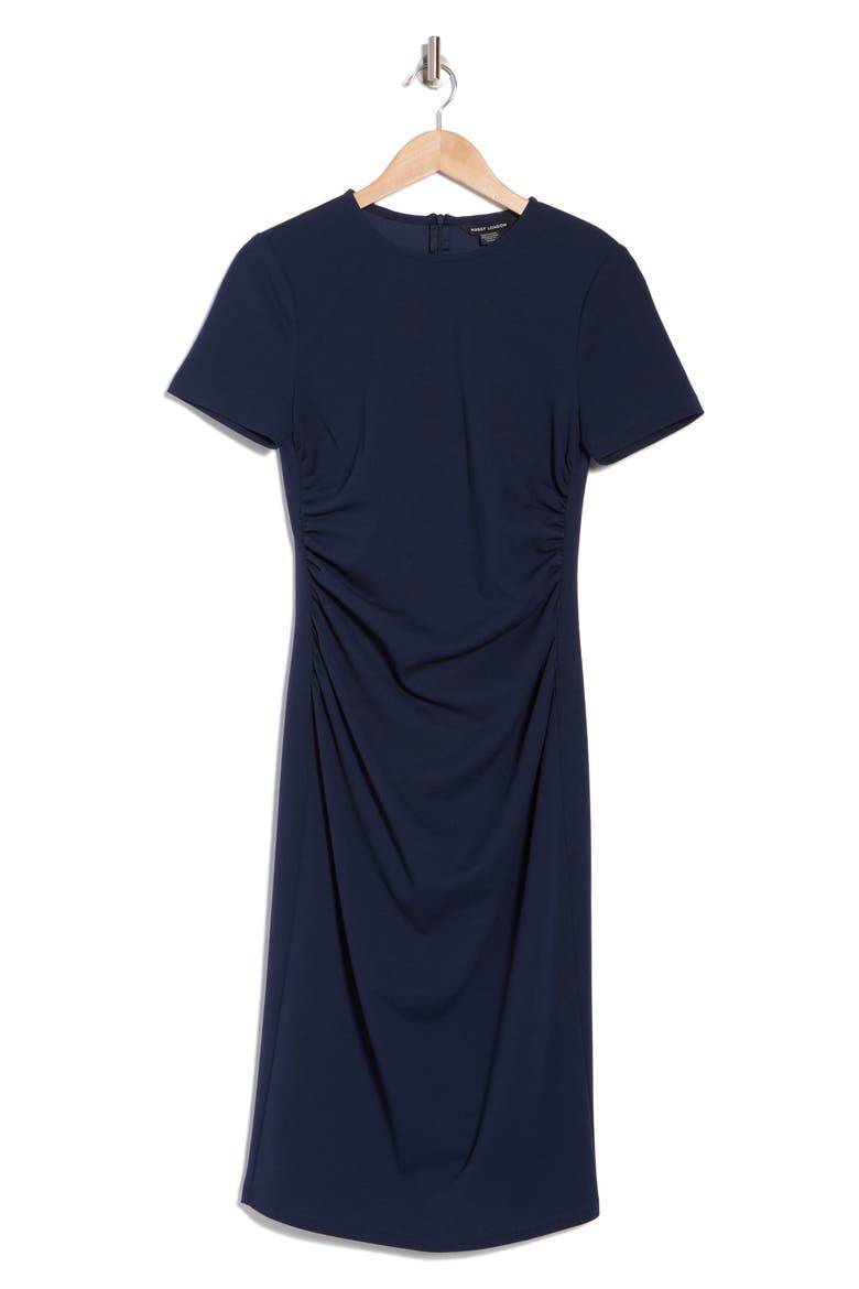 Ruched Short Sleeve Midi Dress, Alternate, color, NAVY BLAZER