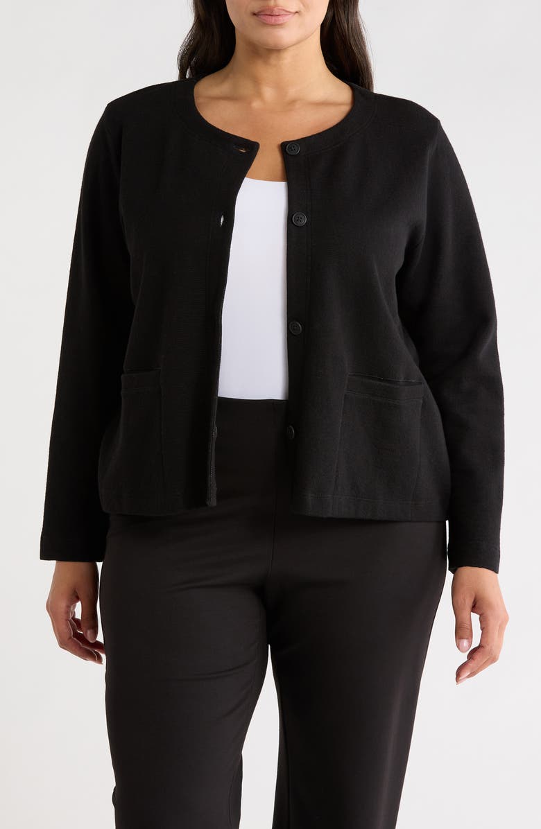 Eileen Fisher Button Front Organic Cotton Jacket, Main, color, Black
