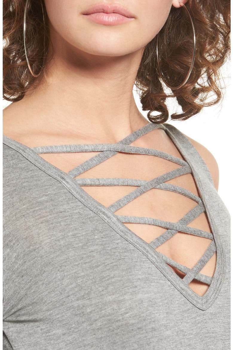 Lace-Up Cold Shoulder Tee, Alternate, color, H GREY