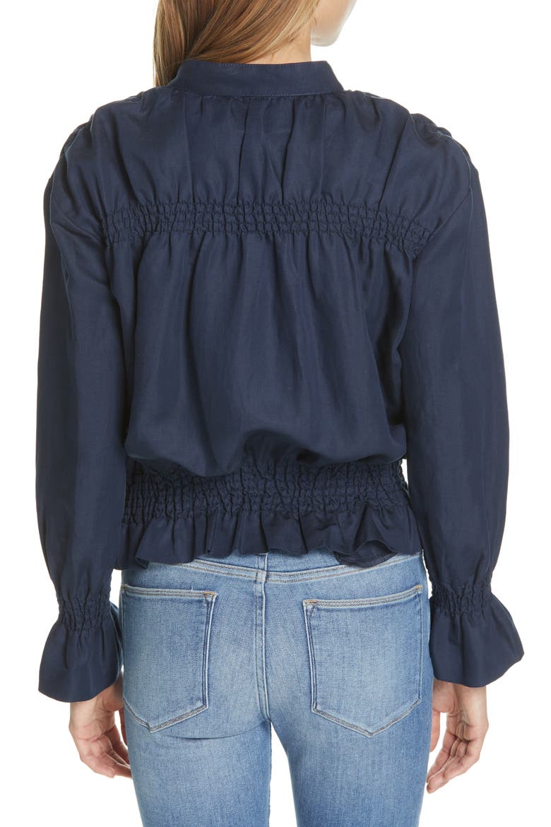 Smocked Zip Front Jacket, Alternate, color, NAVY