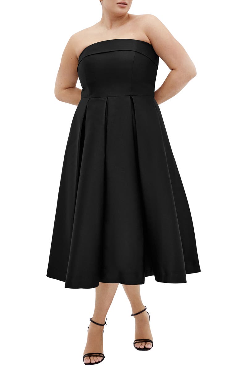 City Chic Tiffany Strapless Fit & Flare Dress, Main, color, Black