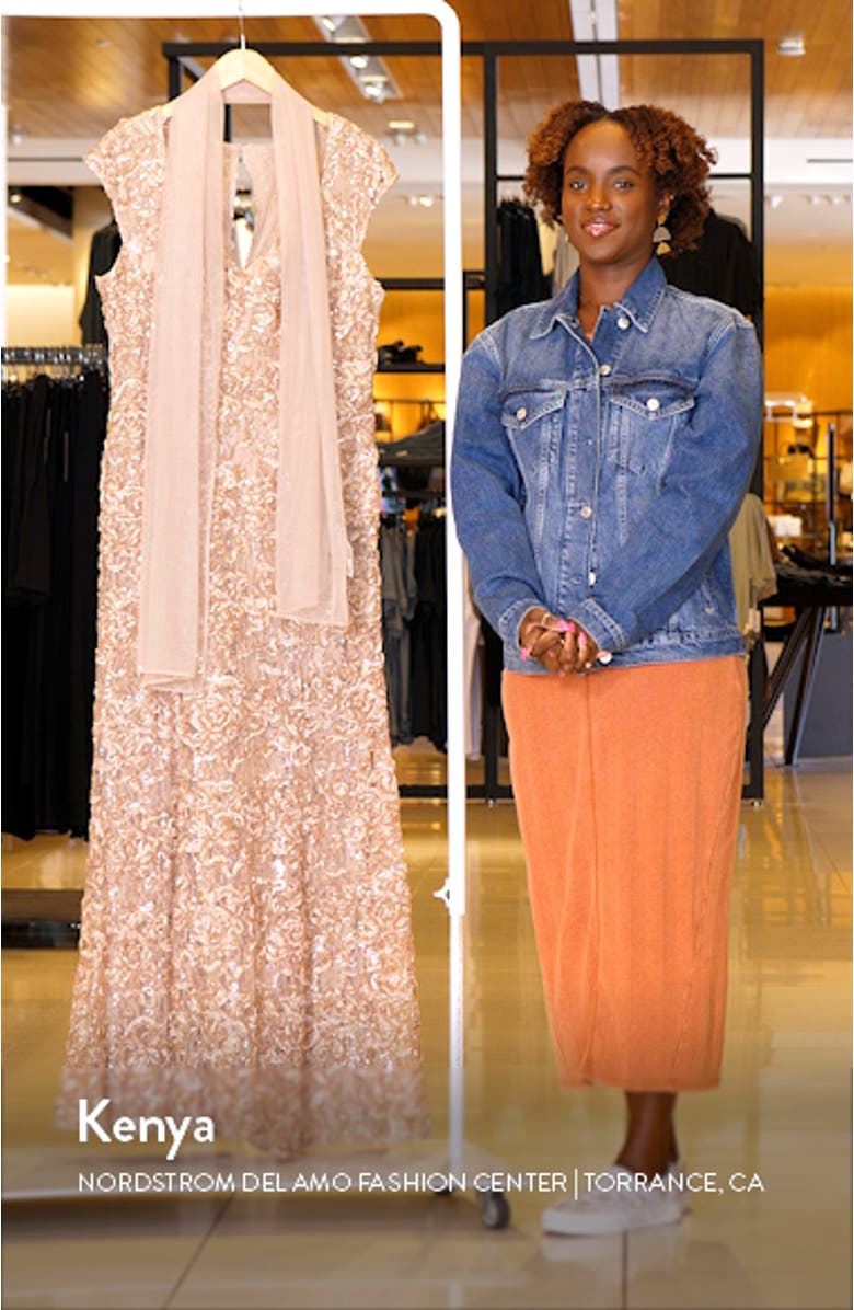 Soutache Sequin Lace A-Line Gown with Wrap, sales video thumbnail