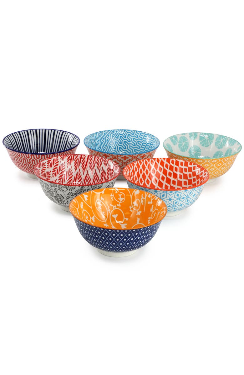 Elama Roxey 6 Piece Assorted Design 20oz Porcelain Footed Bowl Set color, Alternate, color, Multi