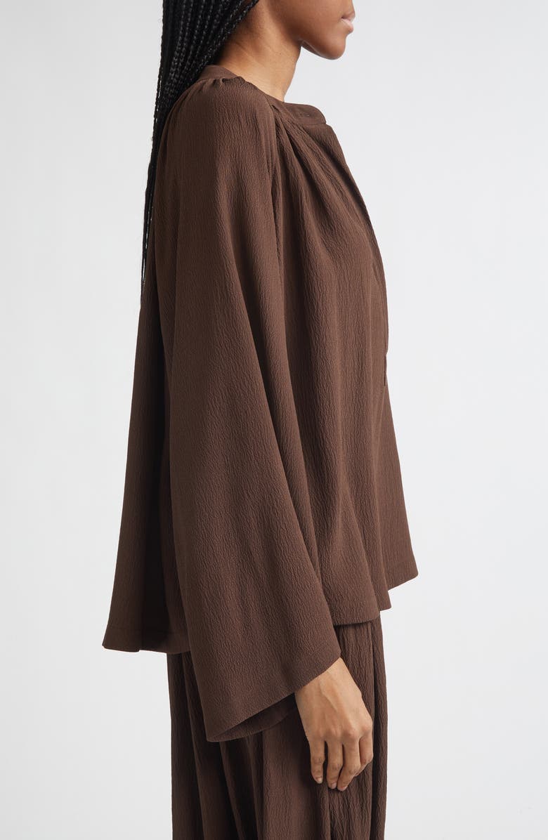 Michael Kors Collection Silk Seersucker Poet Shirt, Alternate, color, Espresso