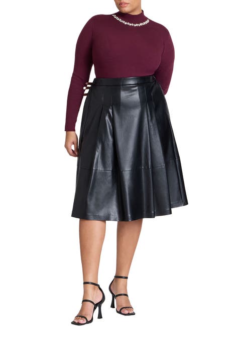 Faux Leather Full Midi Skirt (Plus)