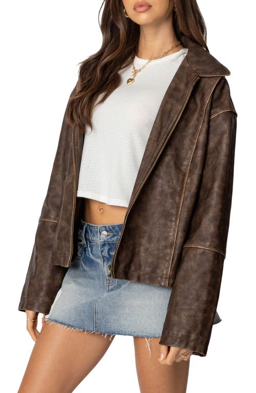Edikted Oversized Washed Jacket In Brown-washed