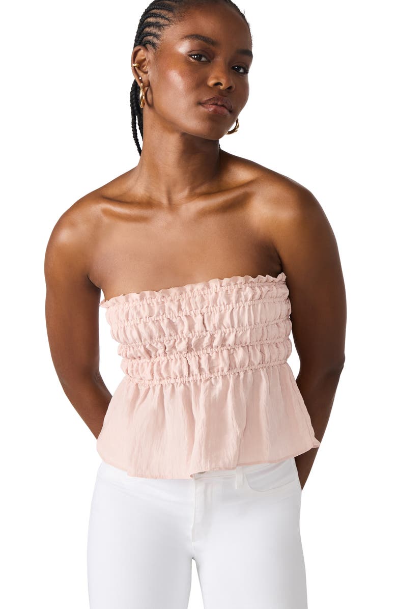 Steve Madden Cambria Strapless Smocked Peplum Top, Alternate, color, Rose Frost